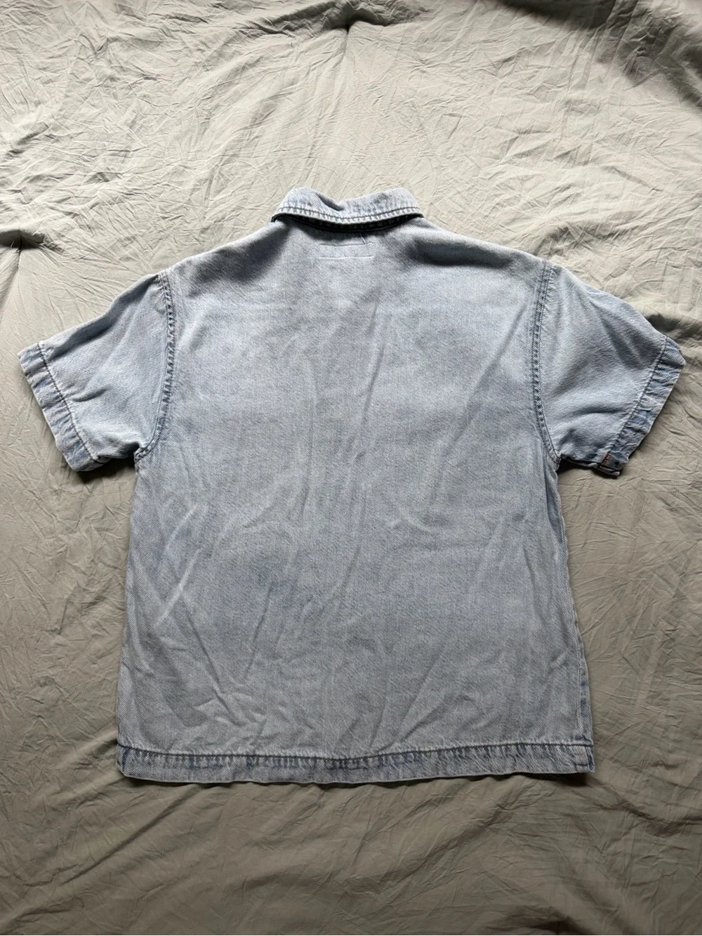 Zara Boys Light Wash Denim Short Sleeve Button Down Shirt Size 9/10